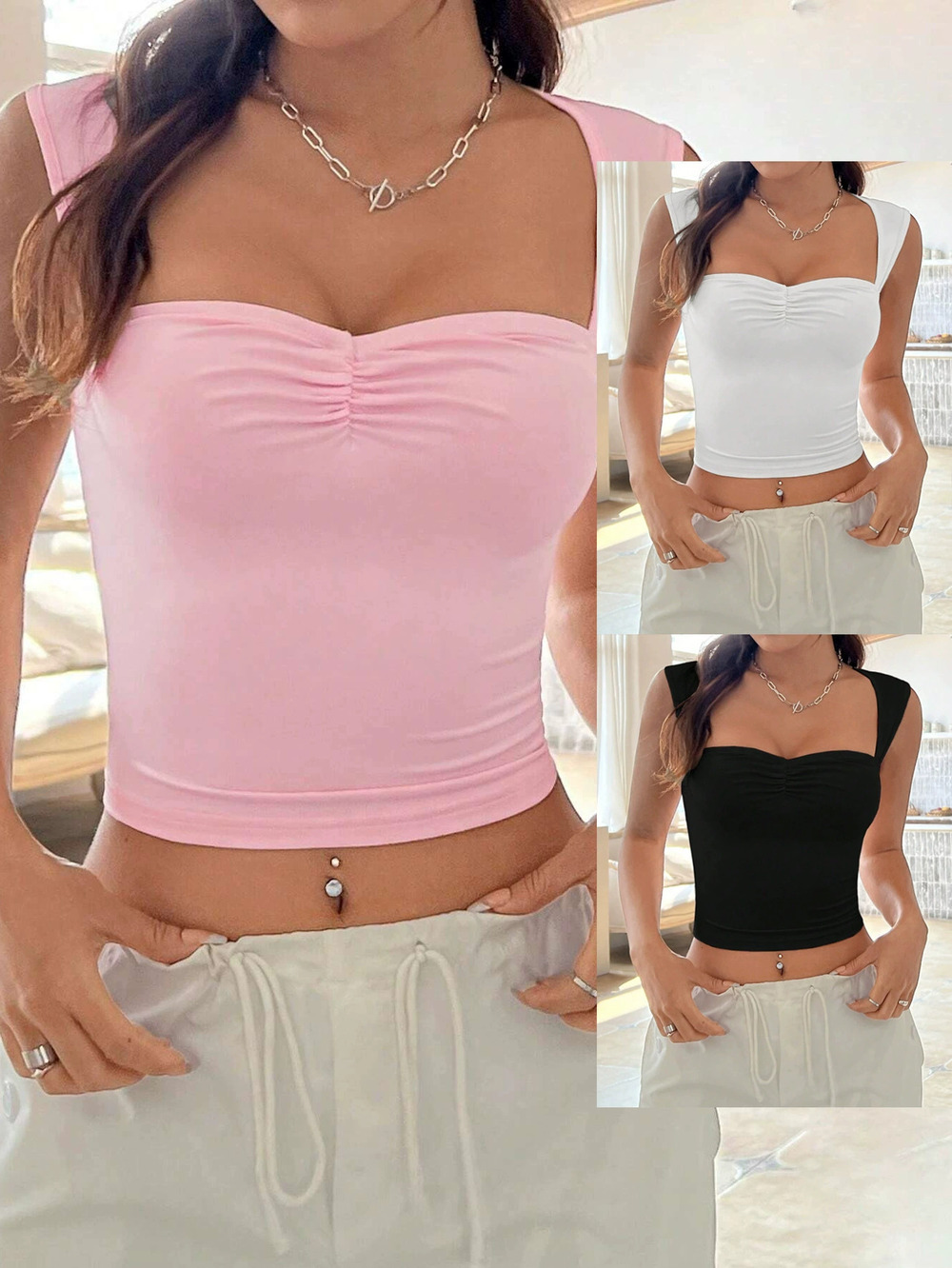 ZARA Sexy Ruched Front Backless Slim Fit Tank Top
